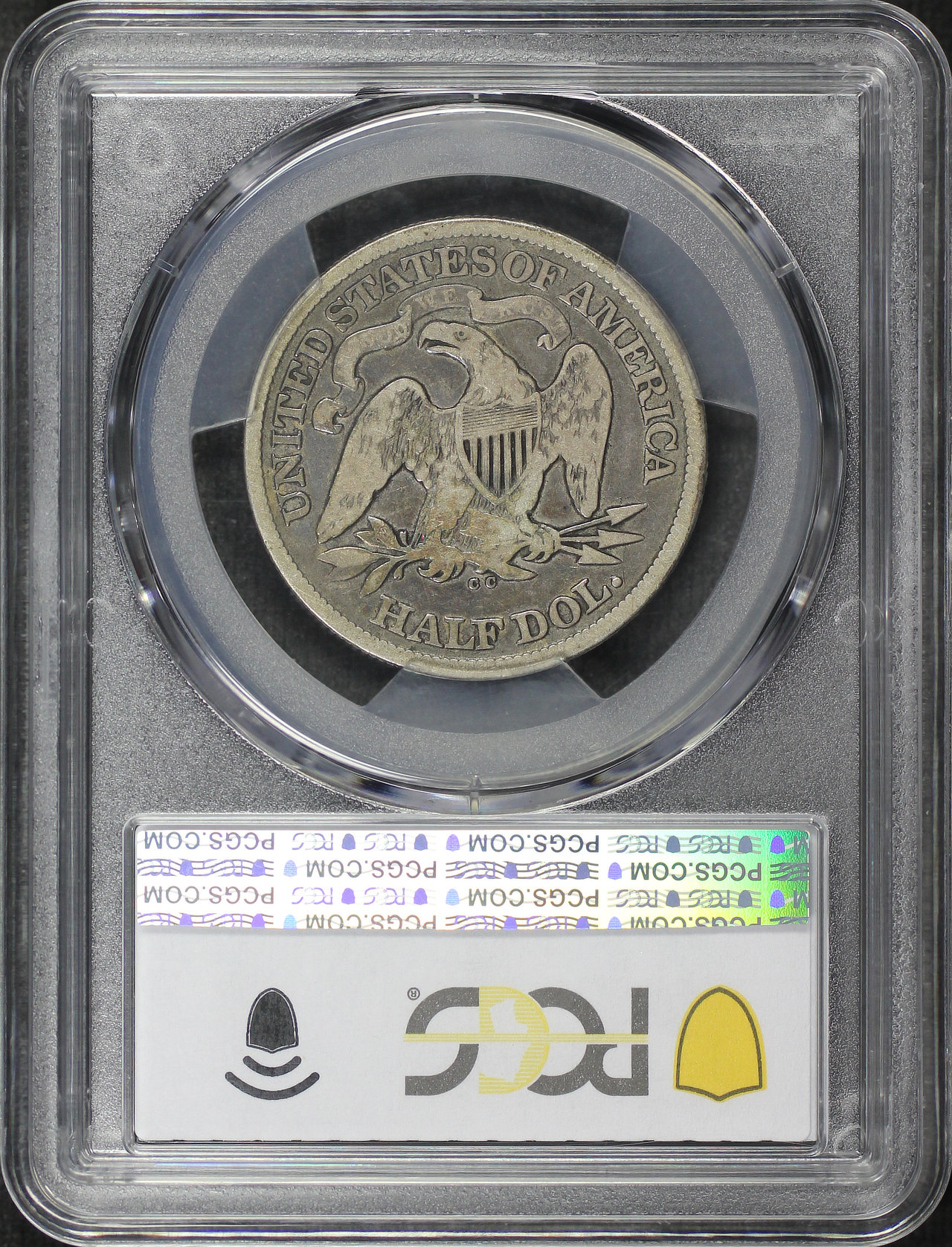 Reverse of this 1873-CC Liberty Seated Half Dollar No Arrows PCGS VG-08