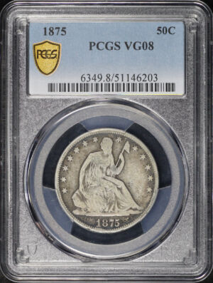 Obverse of this 1875 Liberty Seated Half Dollar PCGS VG-08