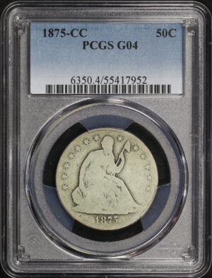 Obverse of this 1875-CC Liberty Seated Half Dollar PCGS G-04