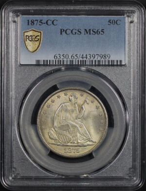 Obverse of this 1875-CC Liberty Seated Half Dollar PCGS MS-65