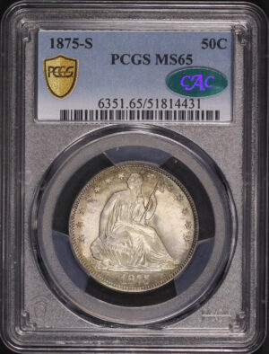Obverse of this 1875-S Liberty Seated Half Dollar PCGS MS-65 CAC