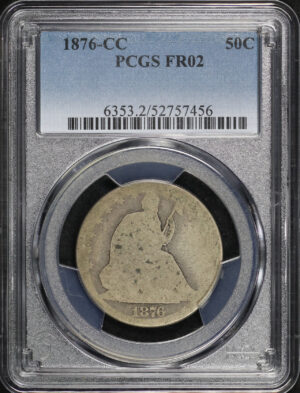 Obverse of this 1876-CC Liberty Seated Half Dollar PCGS F-02