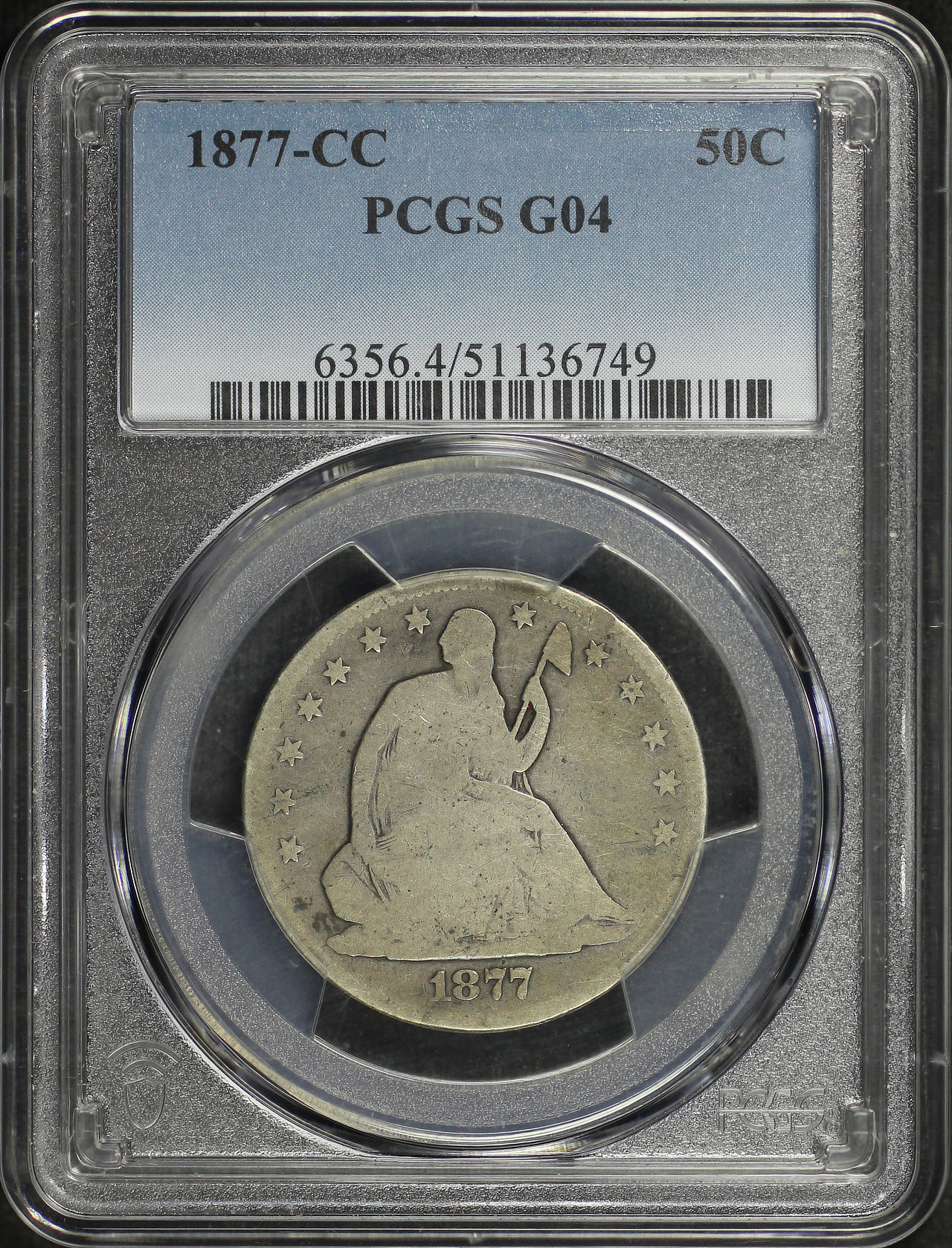 Obverse of this 1877-CC Liberty Seated Half Dollar PCGS G-04
