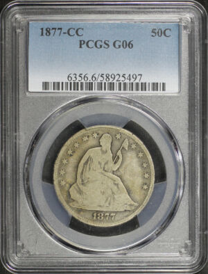 Obverse of this 1877-CC Liberty Seated Half Dollar PCGS G-06