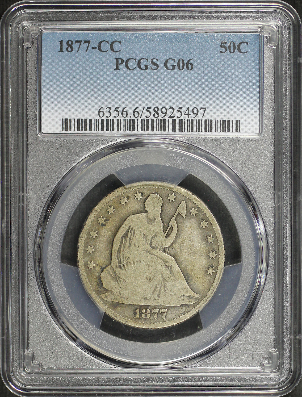 Obverse of this 1877-CC Liberty Seated Half Dollar PCGS G-06