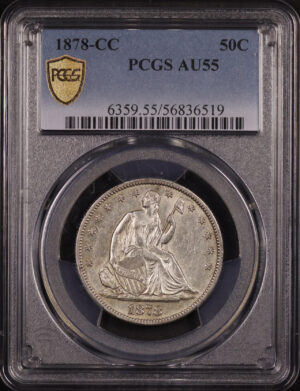 Obverse of this 1878-CC Liberty Seated Half Dollar PCGS AU-55
