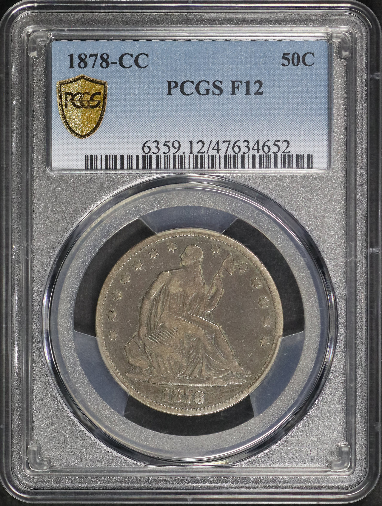 Obverse of this 1878-CC Liberty Seated Half Dollar PCGS F-12
