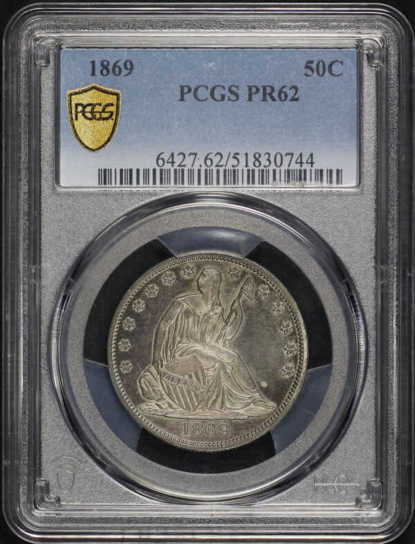 Obverse of this 1869 Liberty Seated Half Dollar PCGS PR-62