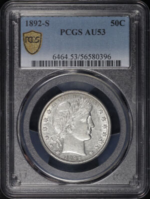 Obverse of this 1892-S Barber Half Dollar PCGS AU-53