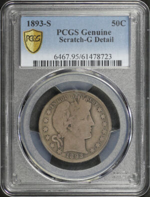 Obverse of this 1893-S Barber Half Dollar PCGS G Details Scratch