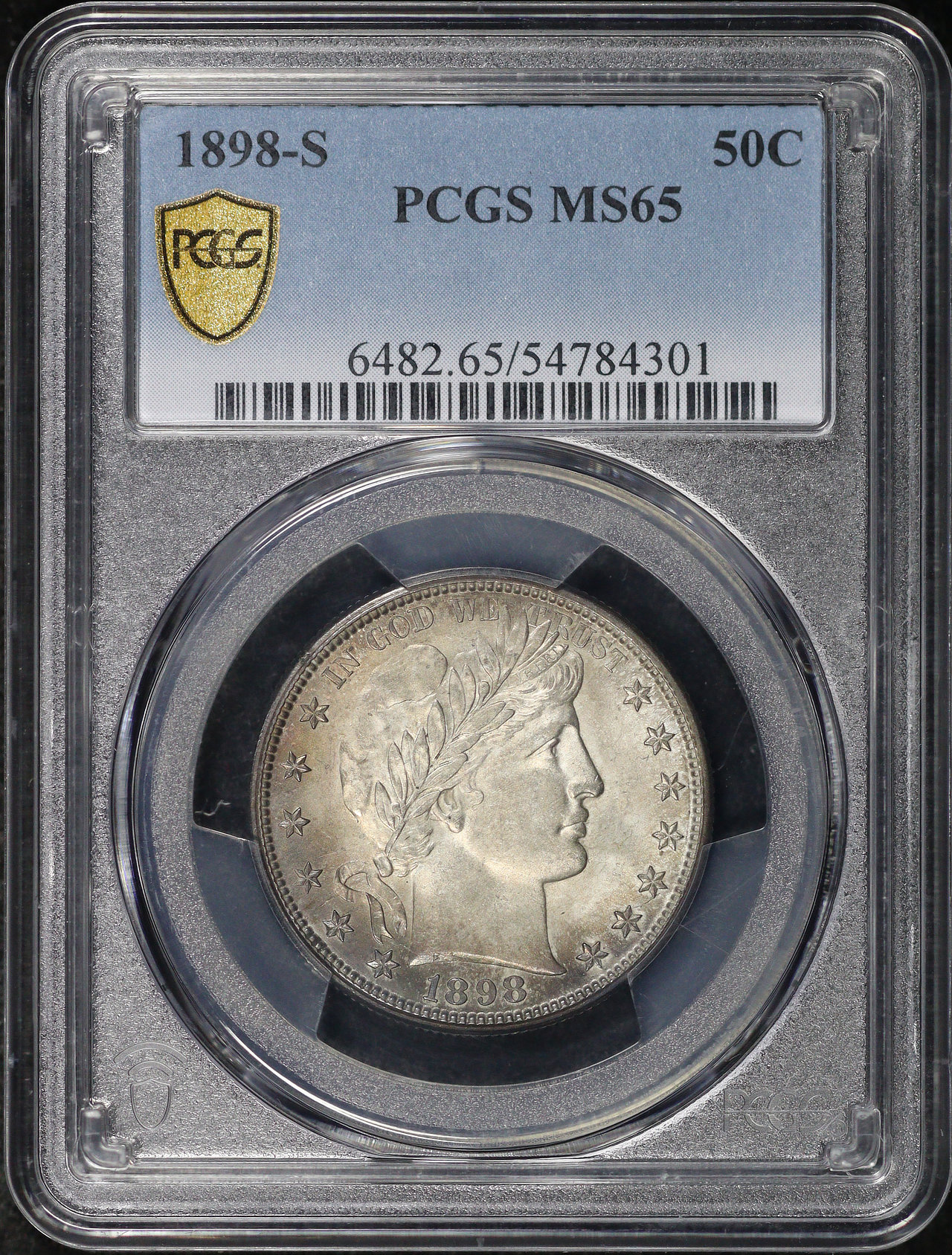 Obverse of this 1898-S Barber Half Dollar PCGS MS-65