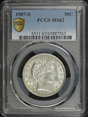Obverse of this 1907-S Barber Half Dollar PCGS MS-62