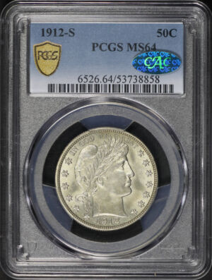 Obverse of this 1912-S Barber Half Dollar PCGS MS-64 CAC