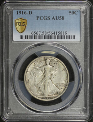 Obverse of this 1916-D Walking Liberty Half Dollar PCGS AU-58