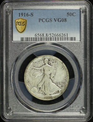 Obverse of this 1916-S Walking Liberty Half Dollar PCGS VG-08