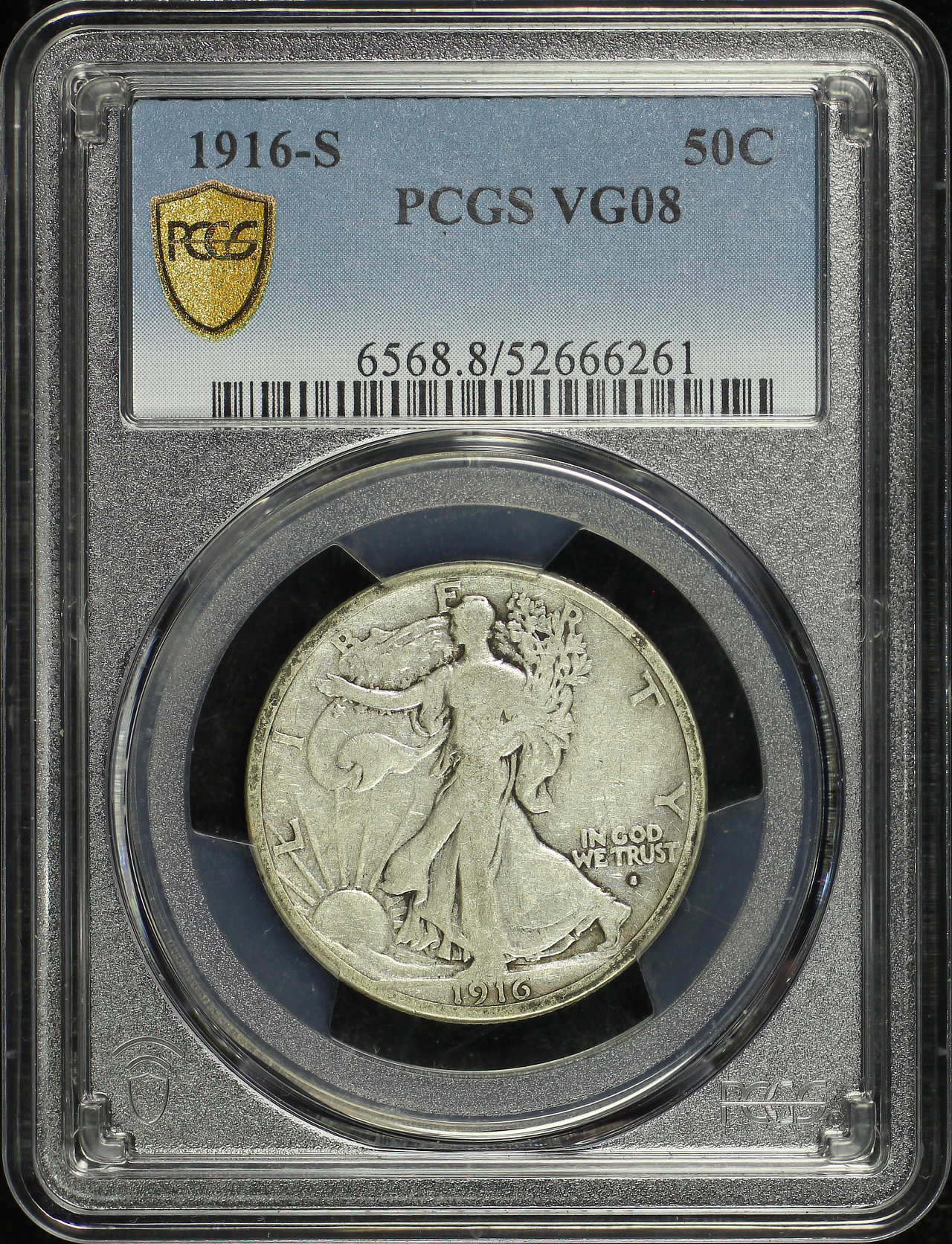 Obverse of this 1916-S Walking Liberty Half Dollar PCGS VG-08