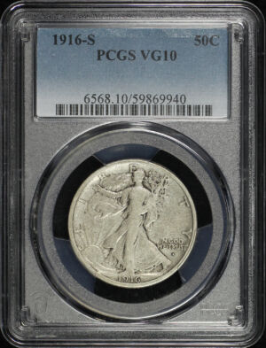 Obverse of this 1916-S Walking Liberty Half Dollar PCGS VG-10
