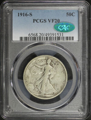 Obverse of this 1916-S Walking Liberty Half Dollar PCGS VF-20 CAC