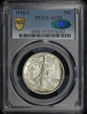Obverse of this 1916-S Walking Liberty Half Dollar PCGS AU-55 CAC