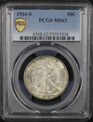 Obverse of this 1916-S Walking Liberty Half Dollar PCGS MS-62