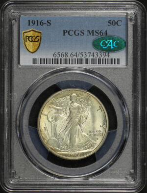 Obverse of this 1916-S Walking Liberty Half Dollar PCGS MS-64 CAC
