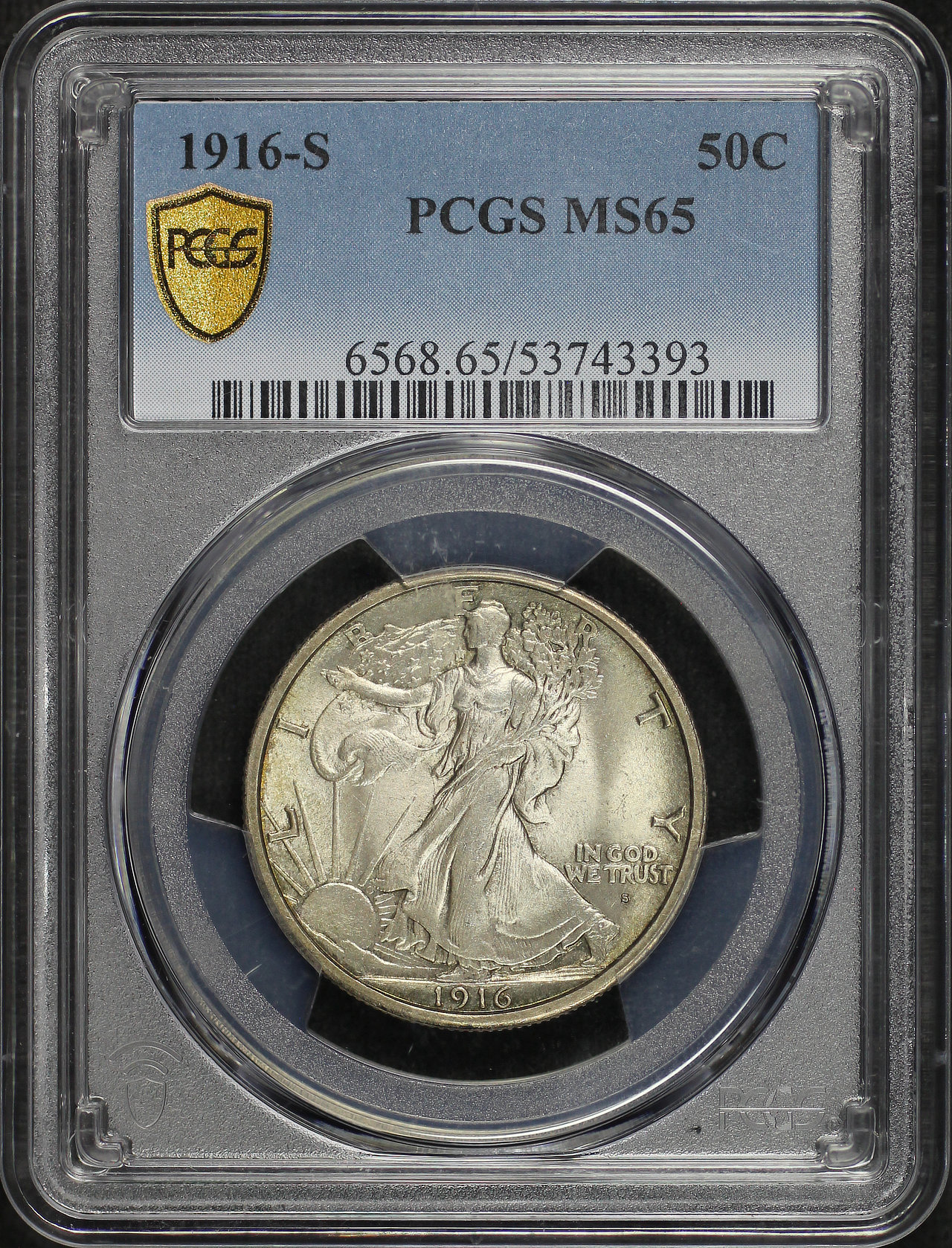 Obverse of this 1916-S Walking Liberty Half Dollar PCGS MS-65