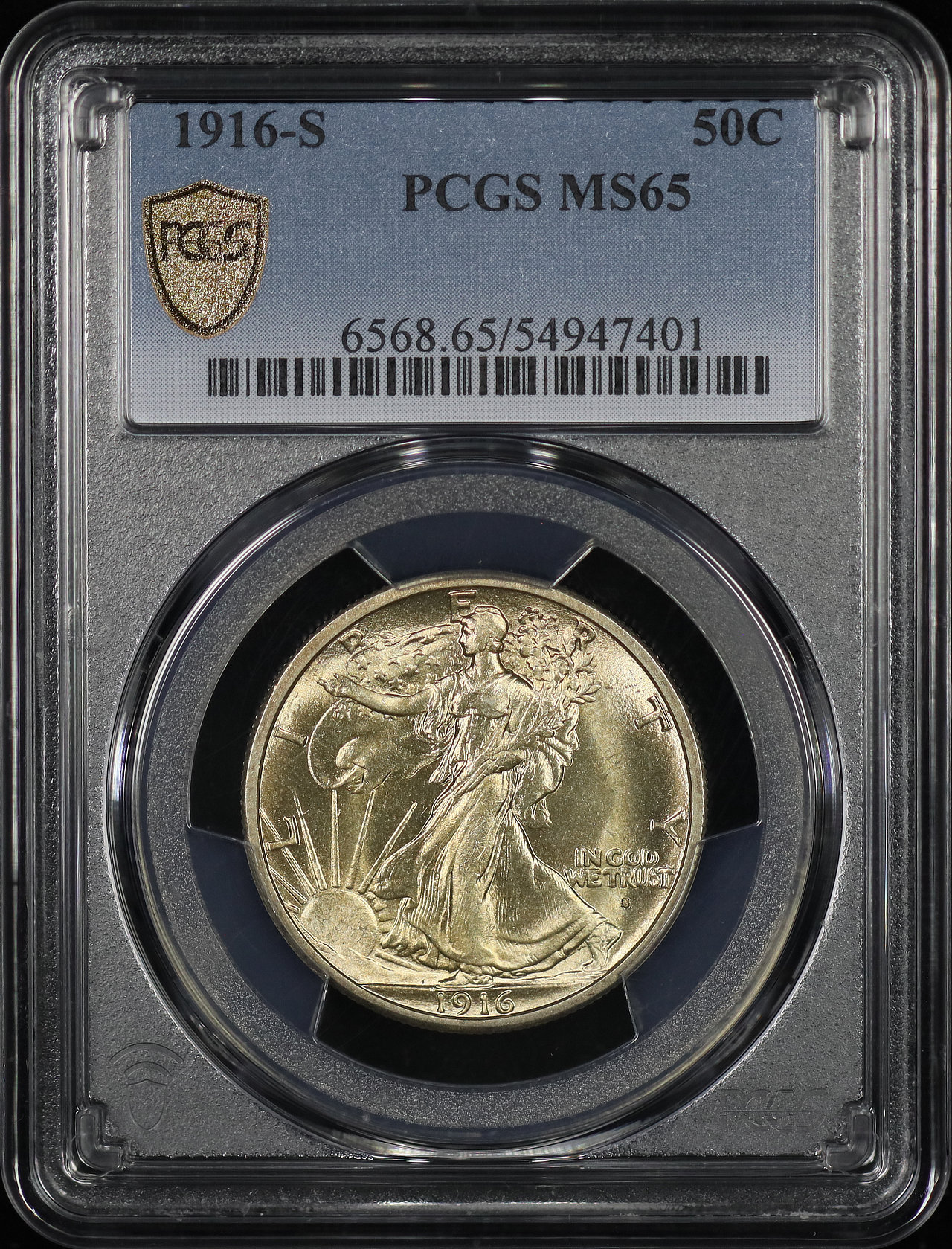 Obverse of this 1916-S Walking Liberty Half Dollar PCGS MS-65