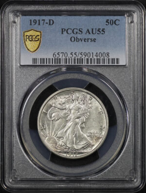 Obverse of this 1917-D Walking Liberty Half Dollar Obverse PCGS AU-55