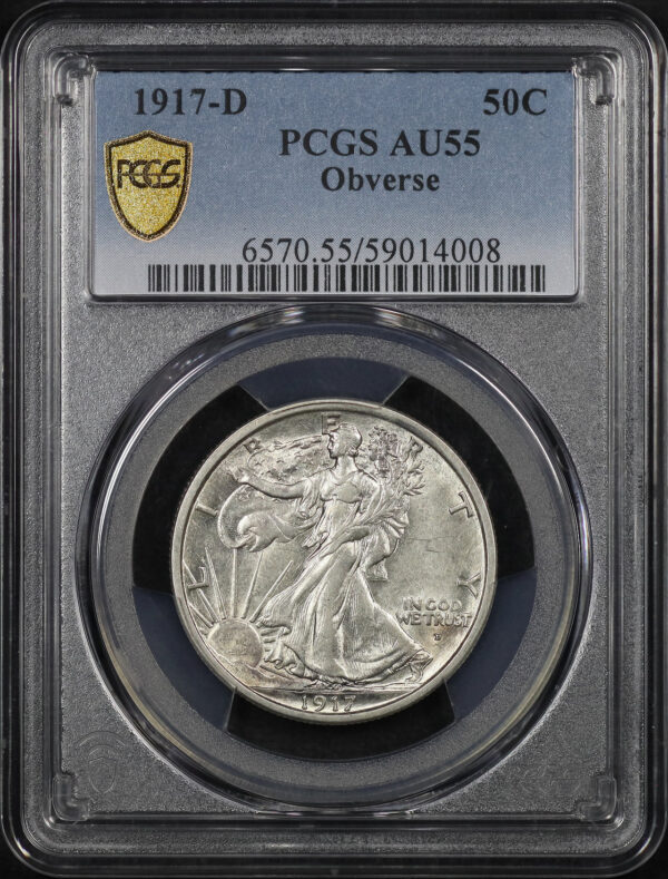 Obverse of this 1917-D Walking Liberty Half Dollar Obverse PCGS AU-55