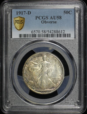Obverse of this 1917-D Walking Liberty Half Dollar Obverse PCGS AU-58