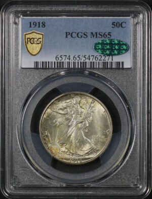 Obverse of this 1918 Walking Liberty Half Dollar PCGS MS-65 CAC