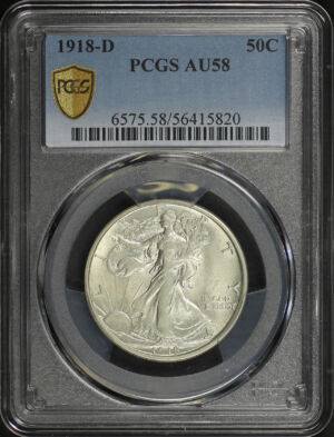 Obverse of this 1918-D Walking Liberty Half Dollar PCGS AU-58