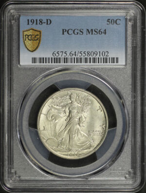 Obverse of this 1918-D Walking Liberty Half Dollar PCGS MS-64