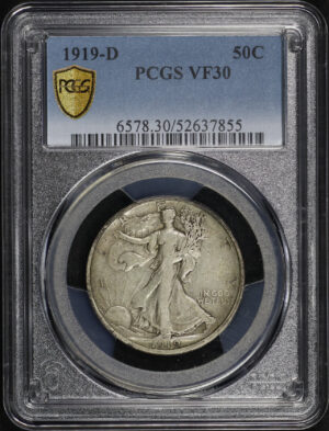 Obverse of this 1919-D Walking Liberty Half Dollar PCGS VF-30