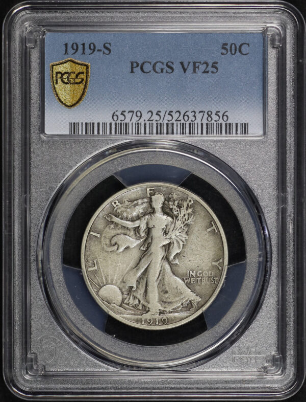 Obverse of this 1919-S Walking Liberty Half Dollar PCGS VF-25