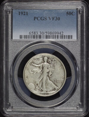 Obverse of this 1921 Walking Liberty Half Dollar PCGS VF-30