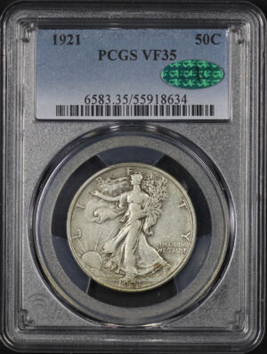 Obverse of this 1921 Walking Liberty Half Dollar PCGS VF-35 CAC