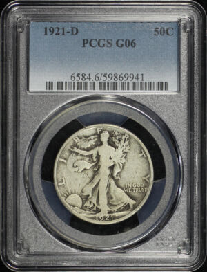 Obverse of this 1921-D Walking Liberty Half Dollar PCGS G-06
