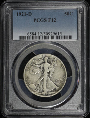 Obverse of this 1921-D Walking Liberty Half Dollar PCGS F-12