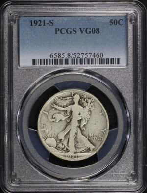 Obverse of this 1921-S Walking Liberty Half Dollar PCGS VG-08