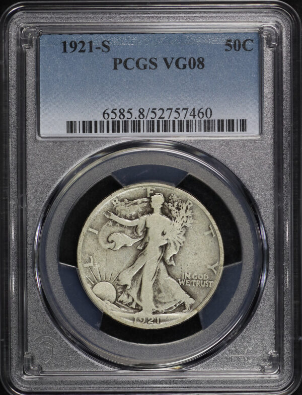 Obverse of this 1921-S Walking Liberty Half Dollar PCGS VG-08