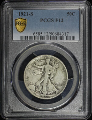 Obverse of this 1921-S Walking Liberty Half Dollar PCGS F-12