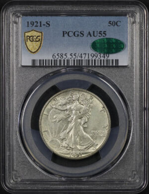 Obverse of this 1921-S Walking Liberty Half Dollar PCGS AU-55 CAC