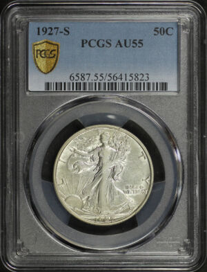 Obverse of this 1927-S Walking Liberty Half Dollar PCGS AU-55