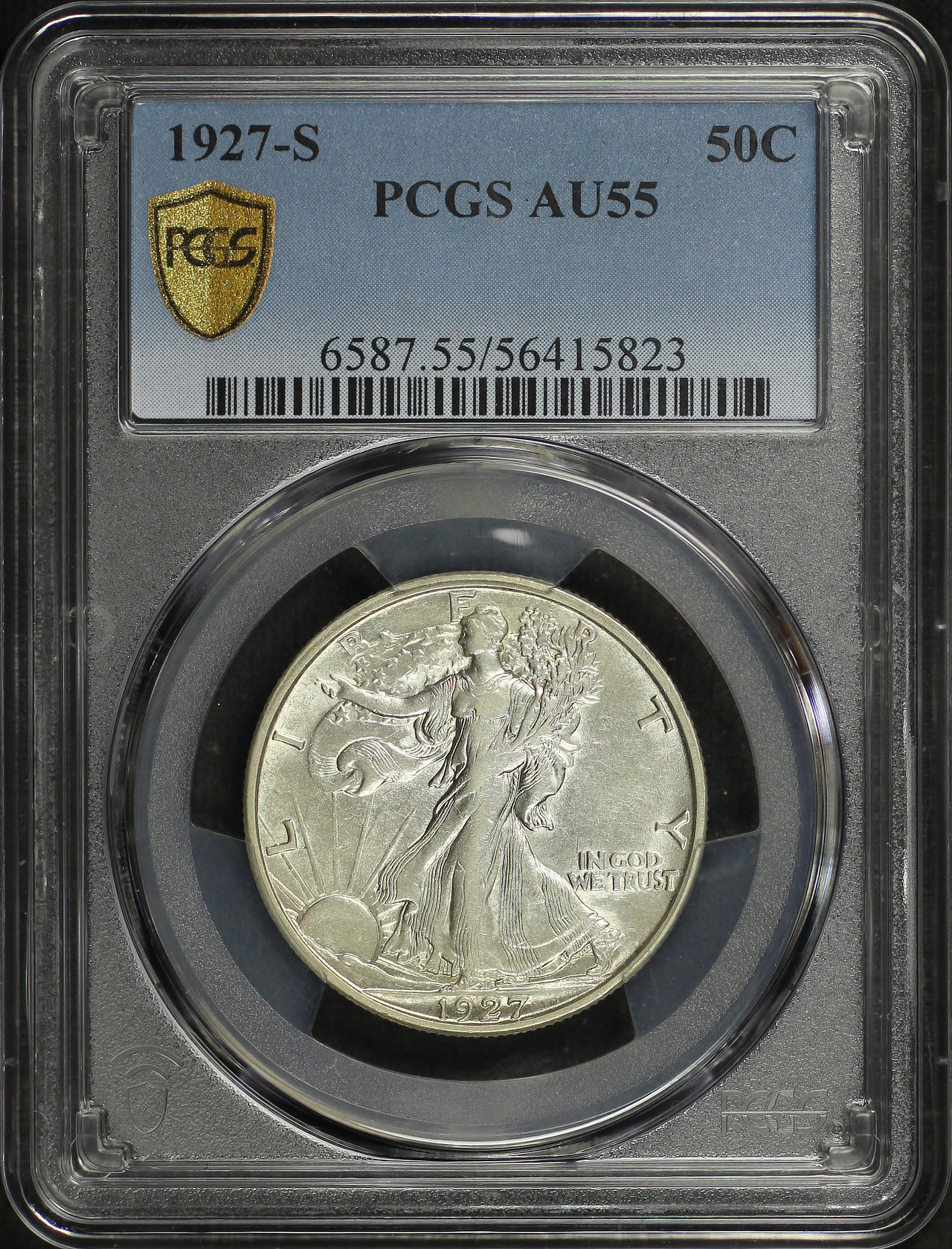Obverse of this 1927-S Walking Liberty Half Dollar PCGS AU-55