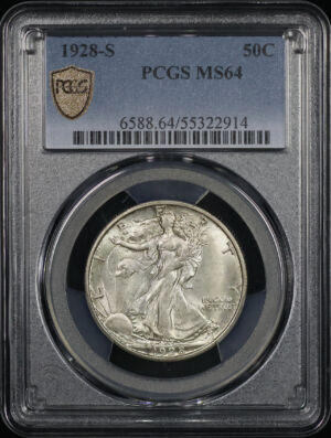 Obverse of this 1928-S Walking Liberty Half Dollar PCGS MS-64