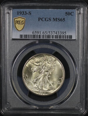 Obverse of this 1933-S Walking Liberty Half Dollar PCGS MS-65