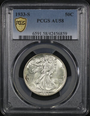 Obverse of this 1933-S Walking Liberty Half Dollar PCGS AU-58