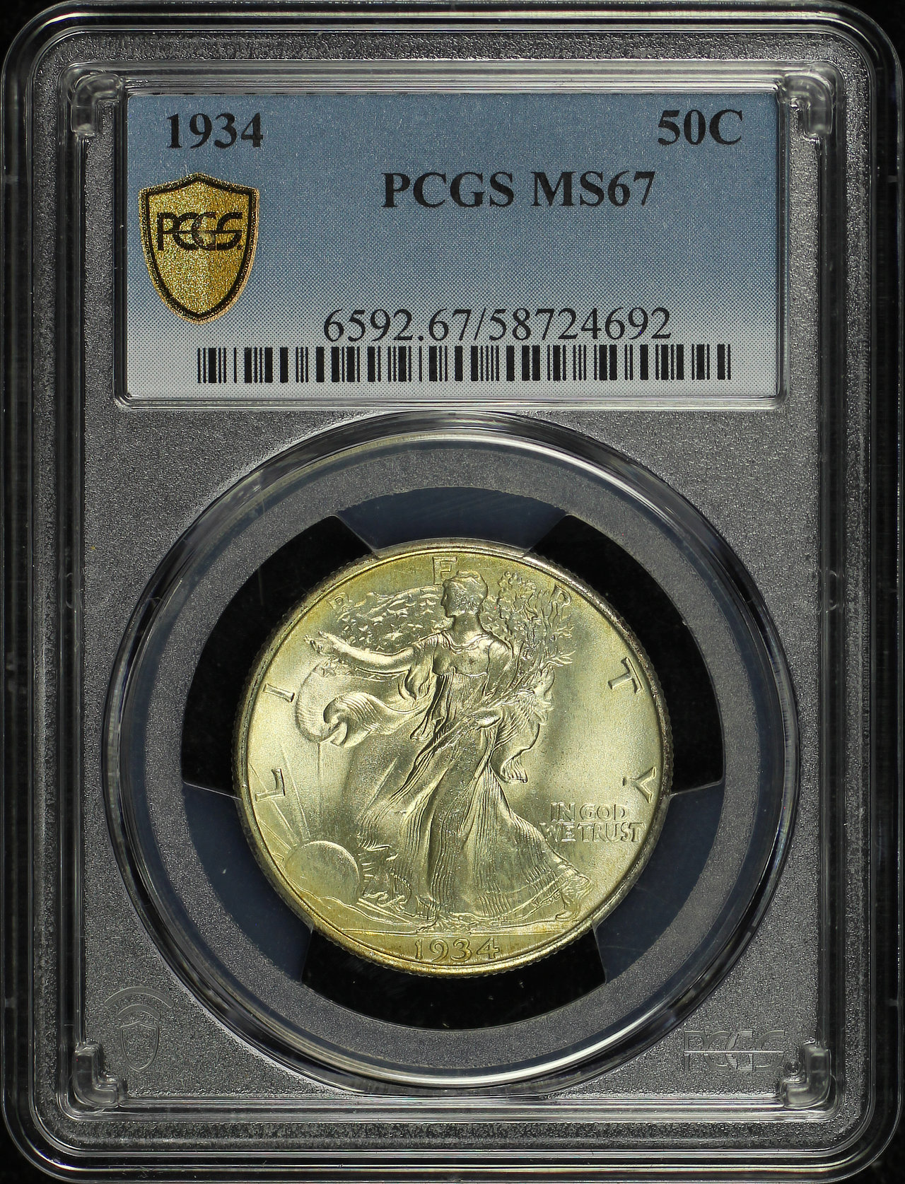 Obverse of this 1934 Walking Liberty Half Dollar PCGS MS-67