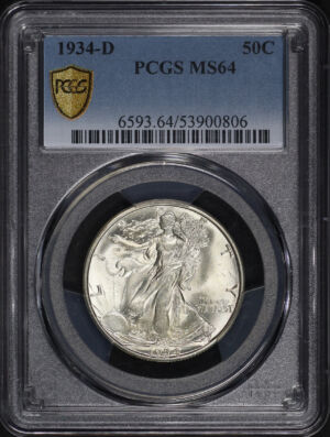 Obverse of this 1934-D Walking Liberty Half Dollar PCGS MS-64